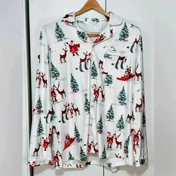 Christmas Pajamas Long Sleeve Button Down Pj Set Festive Party Sleepwear Medium - Picture 7 of 14